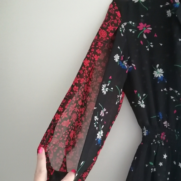 Maje Remix Asymmetric Paneled Floral Black Midi Dress 1 or Small - Picture 9 of 17